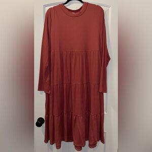 Chic Soul Rust Long Sleeve Tiered Dress